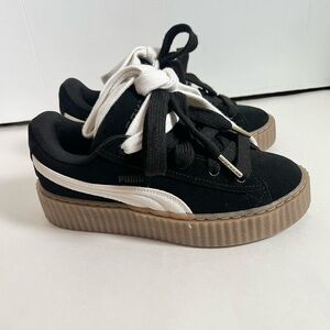 Fenty Puma Black Suede Platform Creeper Sneakers with Gum Sole